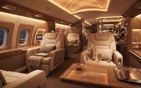 Private jet cabin interior