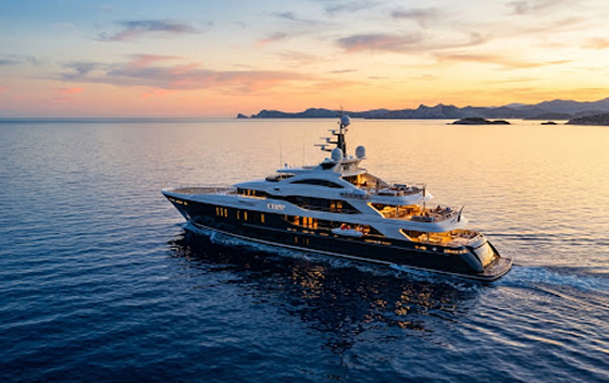 Luxury yacht at sunset